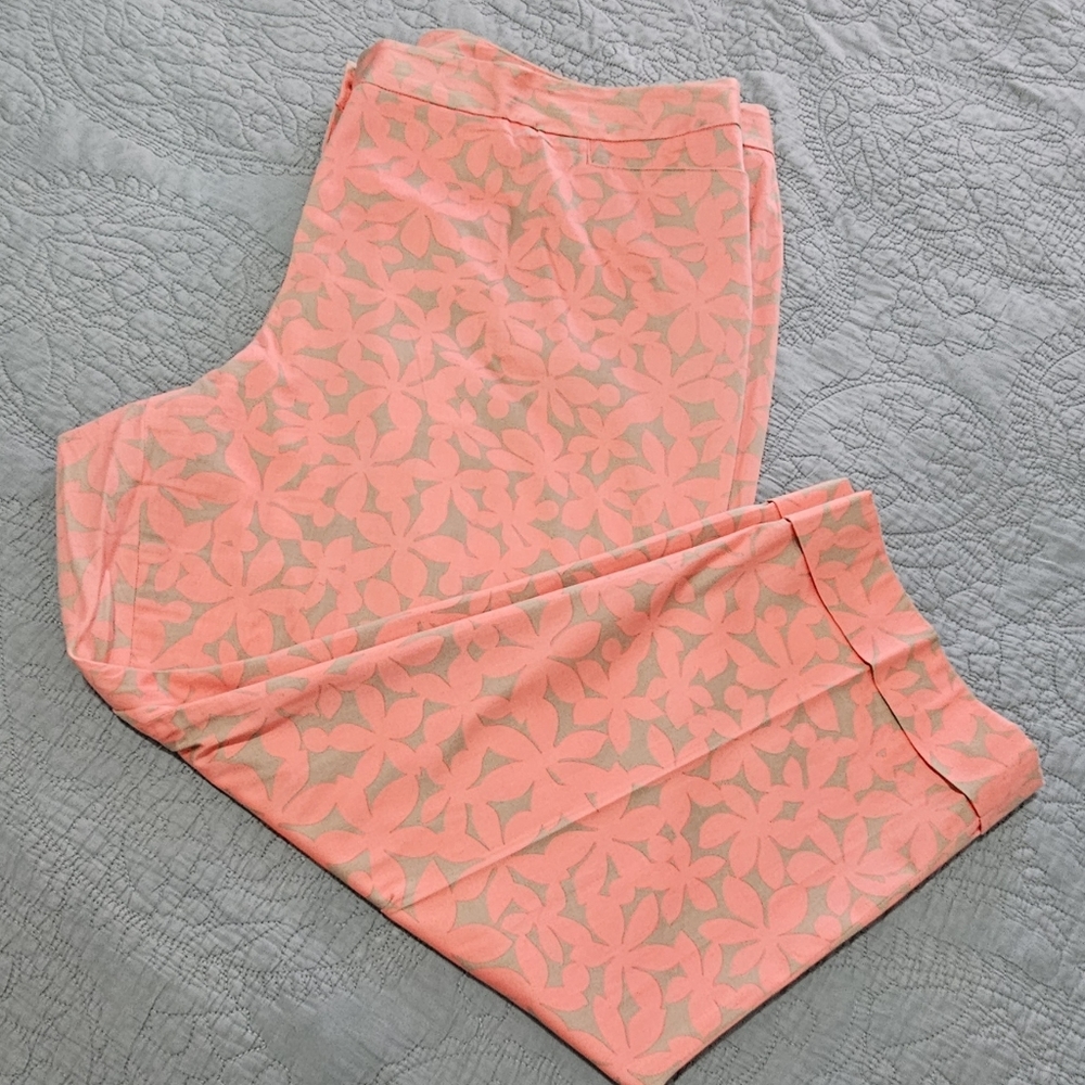 Lane Bryant Coral Pink Floral Ankle Pants